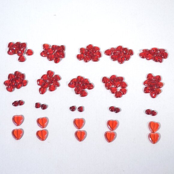 NEW ASSORTED CZECH  RED GLASS HEART BEADS, 120 PC - Picture 1 of 7